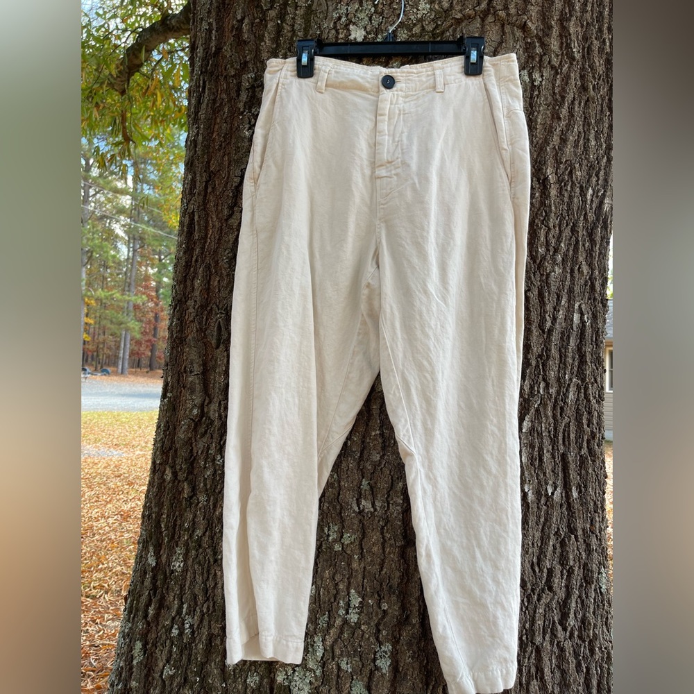 Zara M Cropped Linen Blend Cream Color Pants.
